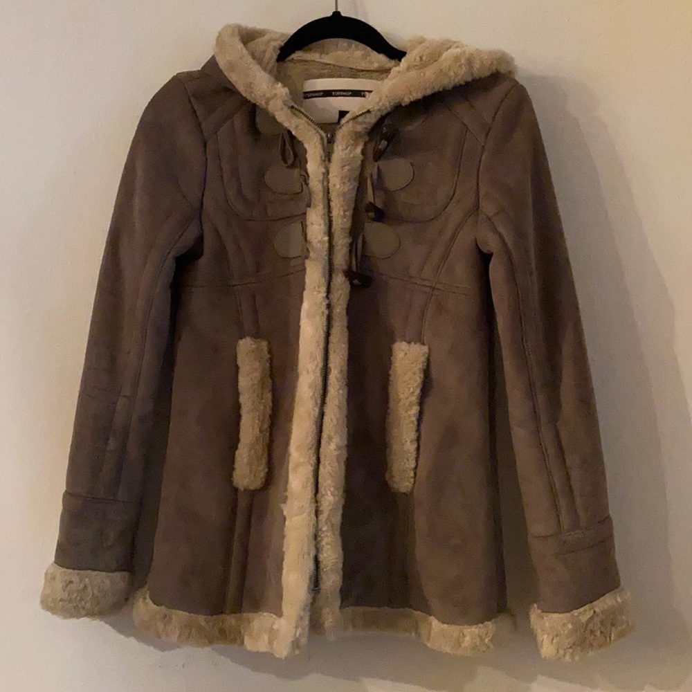 Topshop brown faux fur jacket size small